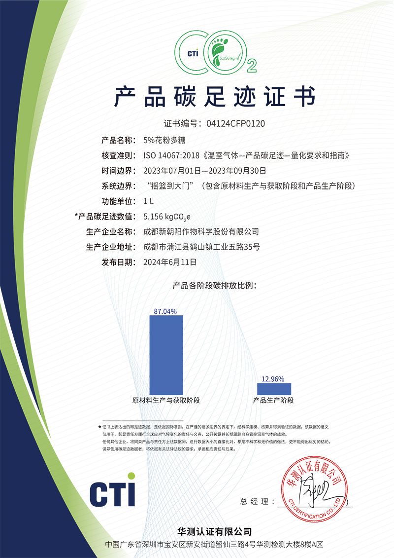 花粉多糖產(chǎn)品碳足跡證書(shū)